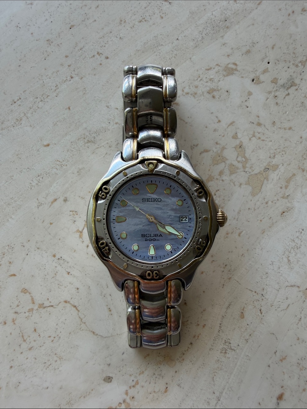 Seiko Two-Tone Dive Watch with Mother-of-Pearl Dial